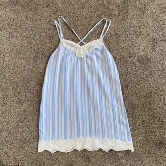 CUTE Light Blue White Striped Babydoll Nightie Slip Dress S/M - Picture 9 of 16